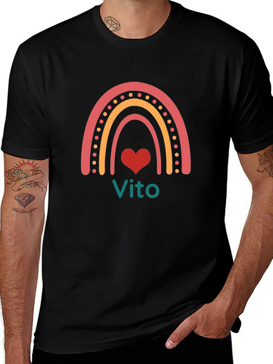 Vito Rainbow Heart Graphic Tee - Black