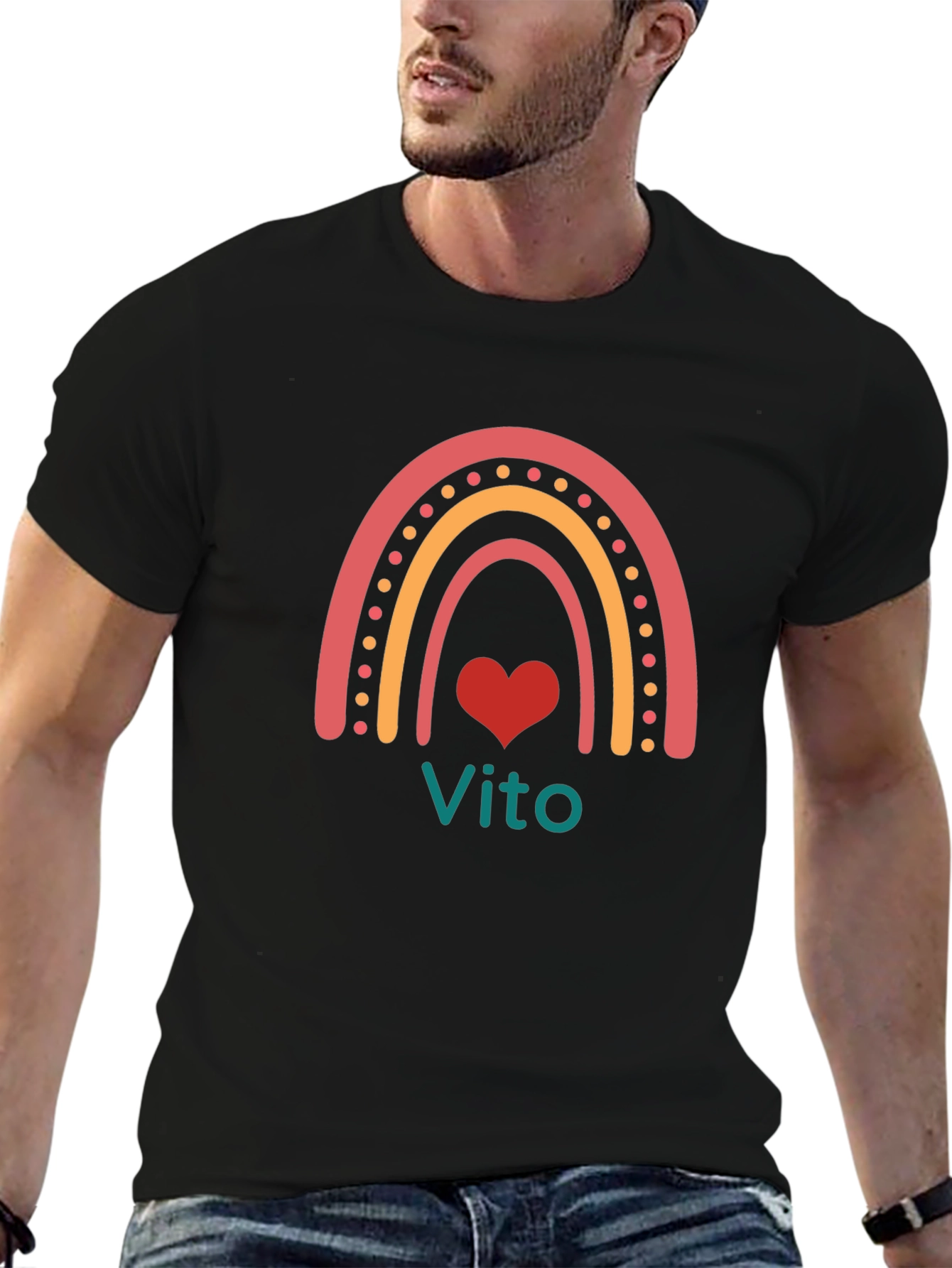Vito Rainbow Heart Graphic Tee - Black