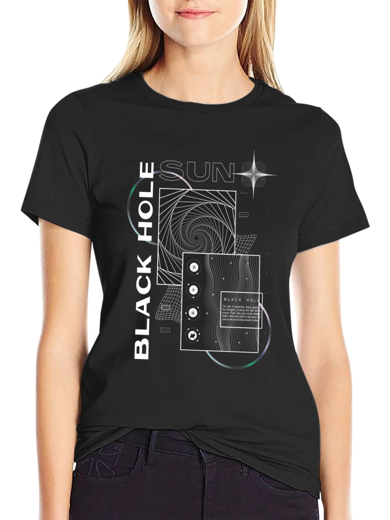 Modern Black Hole Graphic Print Crew Neck T-Shirt