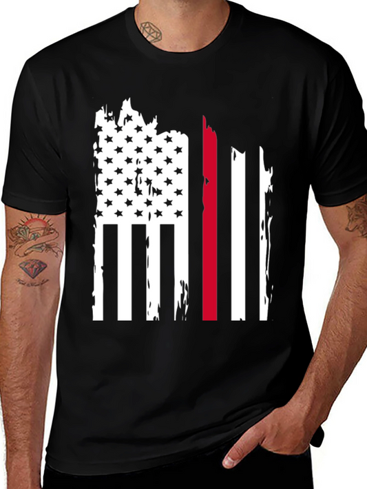 Thin Red Line Flag Graphic Tee - Black