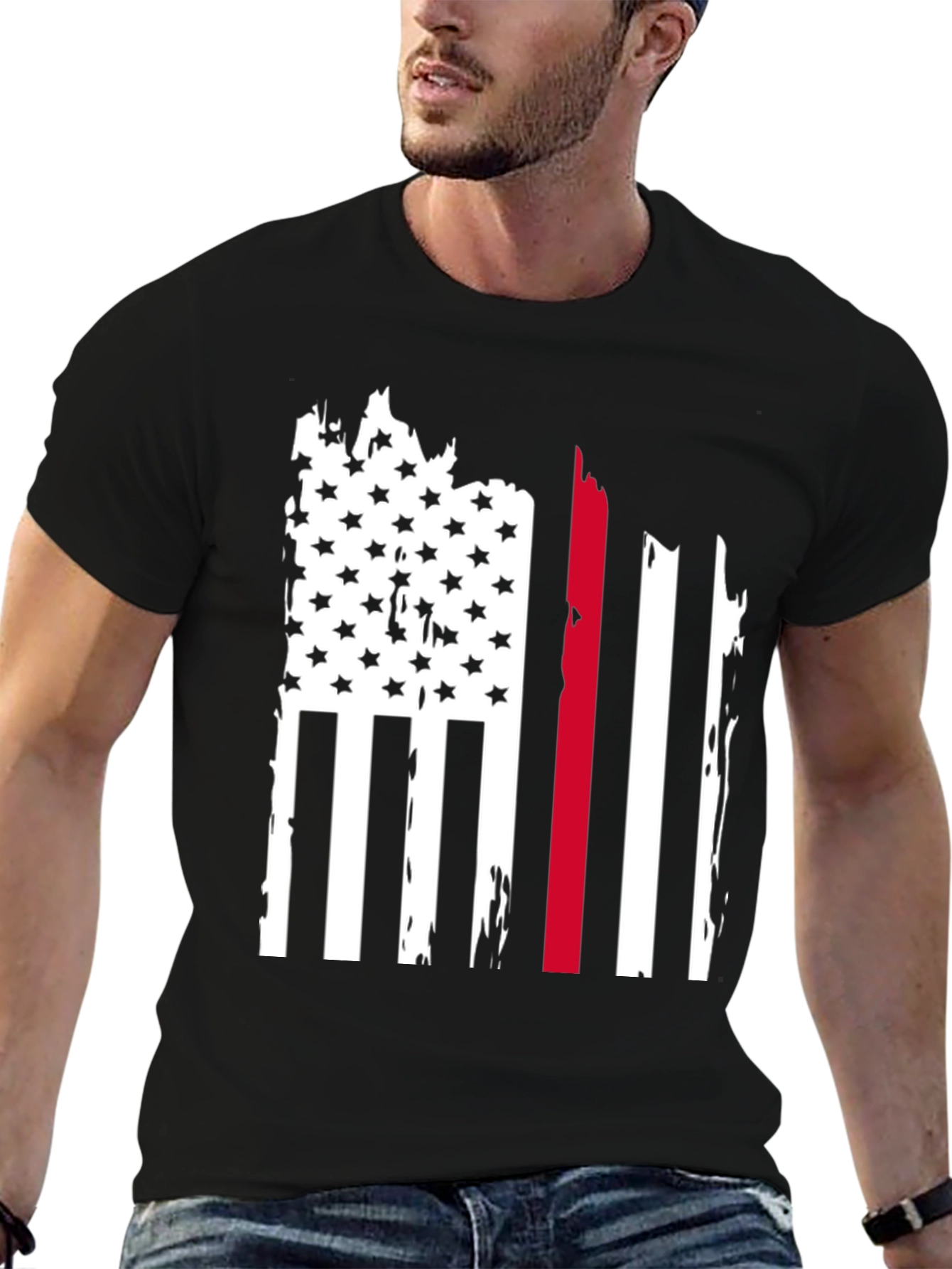 Thin Red Line Flag Graphic Tee - Black