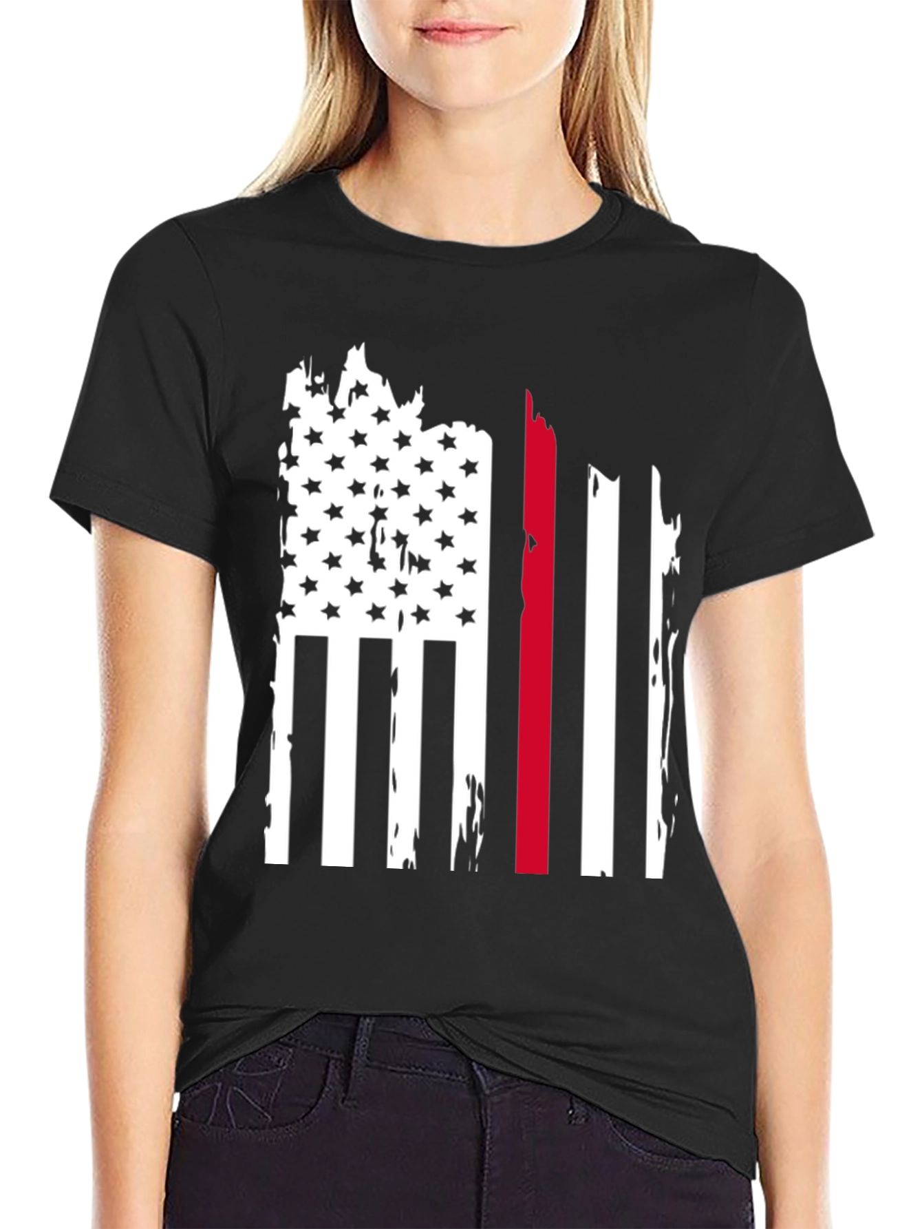 Thin Red Line Flag Graphic Tee - Black