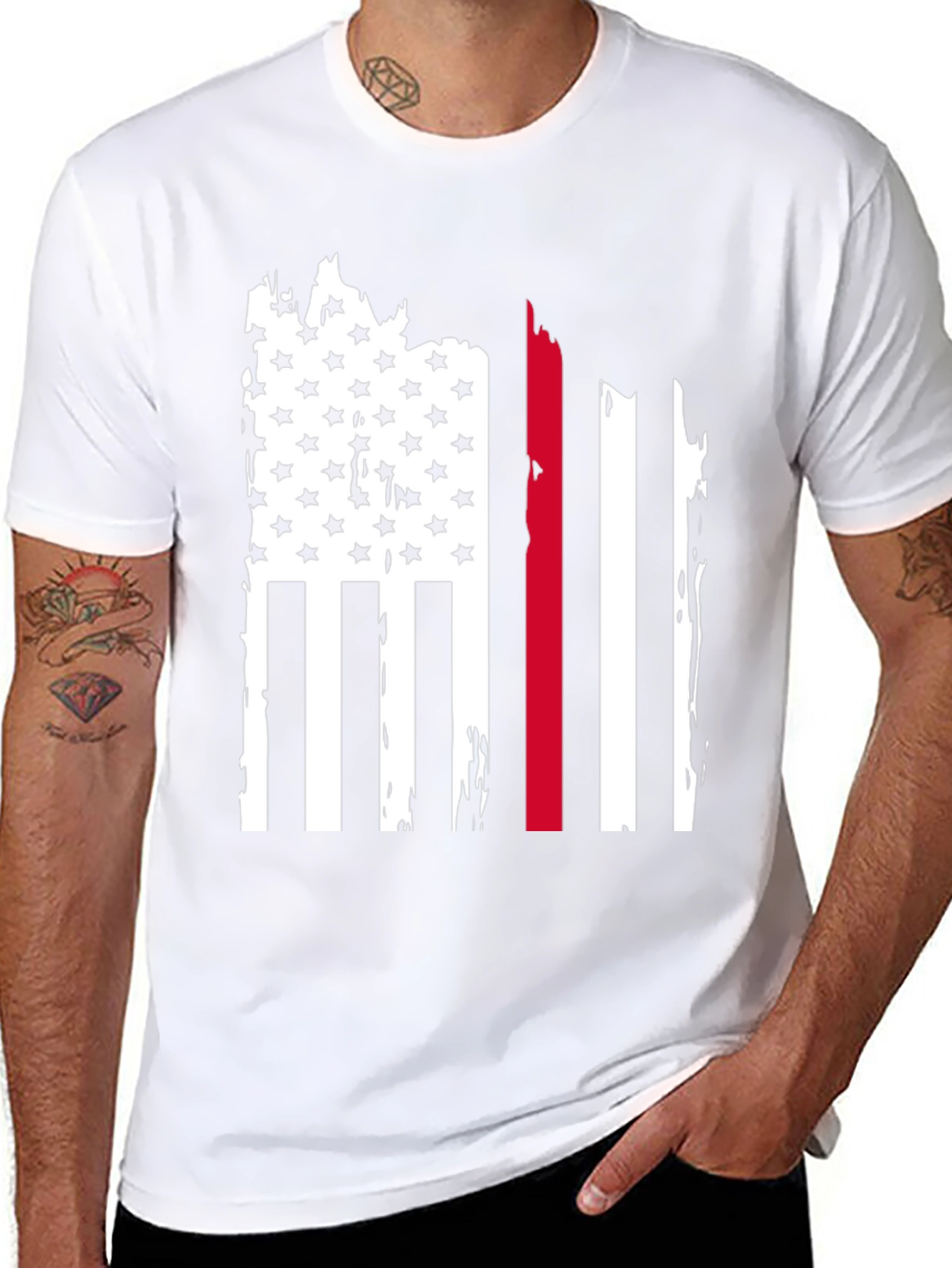 Thin Red Line Flag Graphic Tee - Black