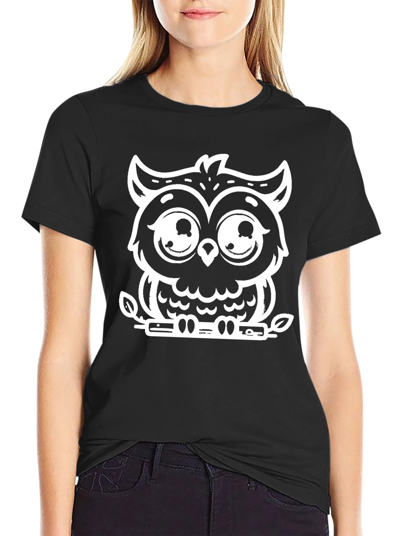 Black Owl Graphic Tee - Cute Cartoon Owl Design