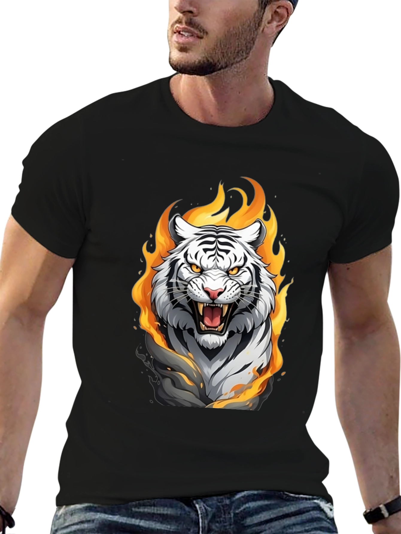 Fiery Tiger Graphic Tee - Bold Animal Print
