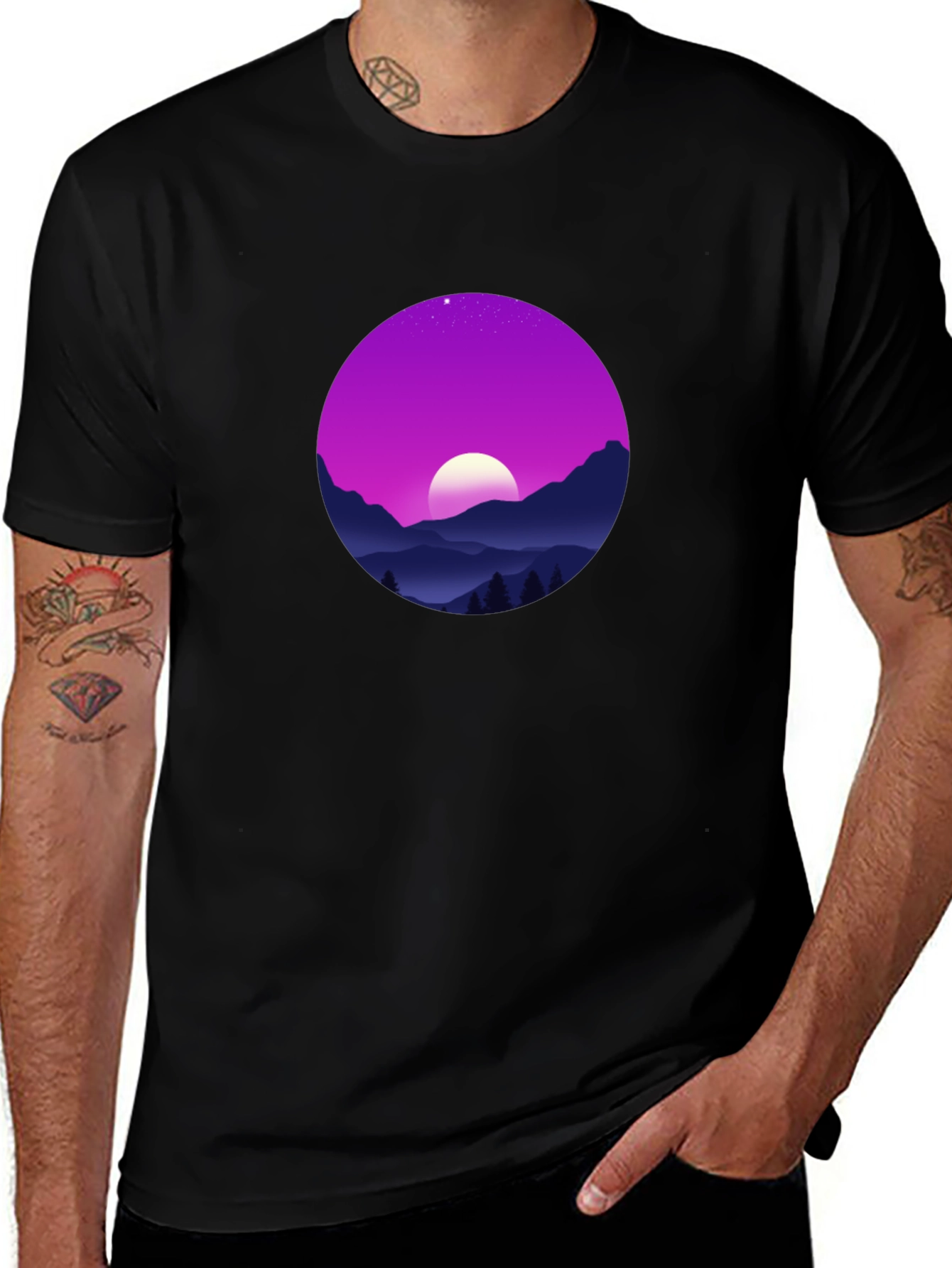 Mens Graphic Tee - Moonlit Mountainscape