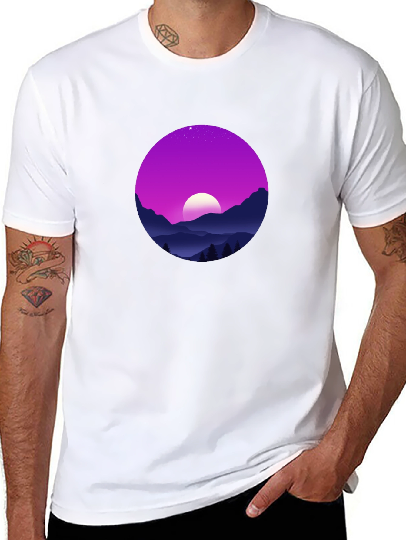 Mens Graphic Tee - Moonlit Mountainscape