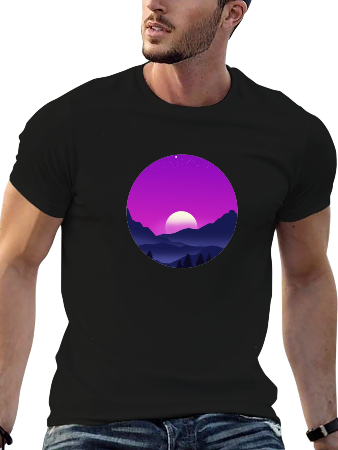 Mens Graphic Tee - Moonlit Mountainscape