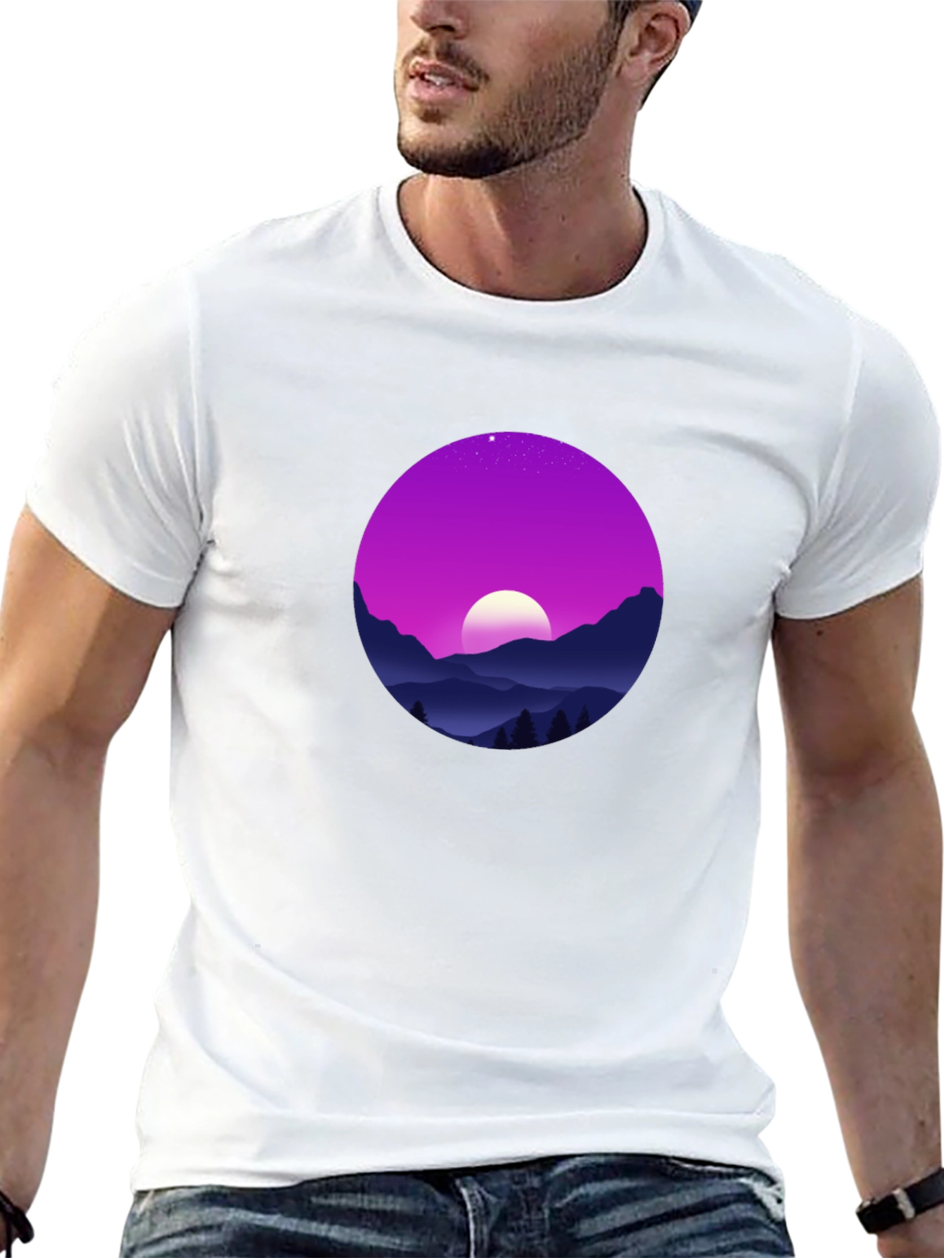 Mens Graphic Tee - Moonlit Mountainscape