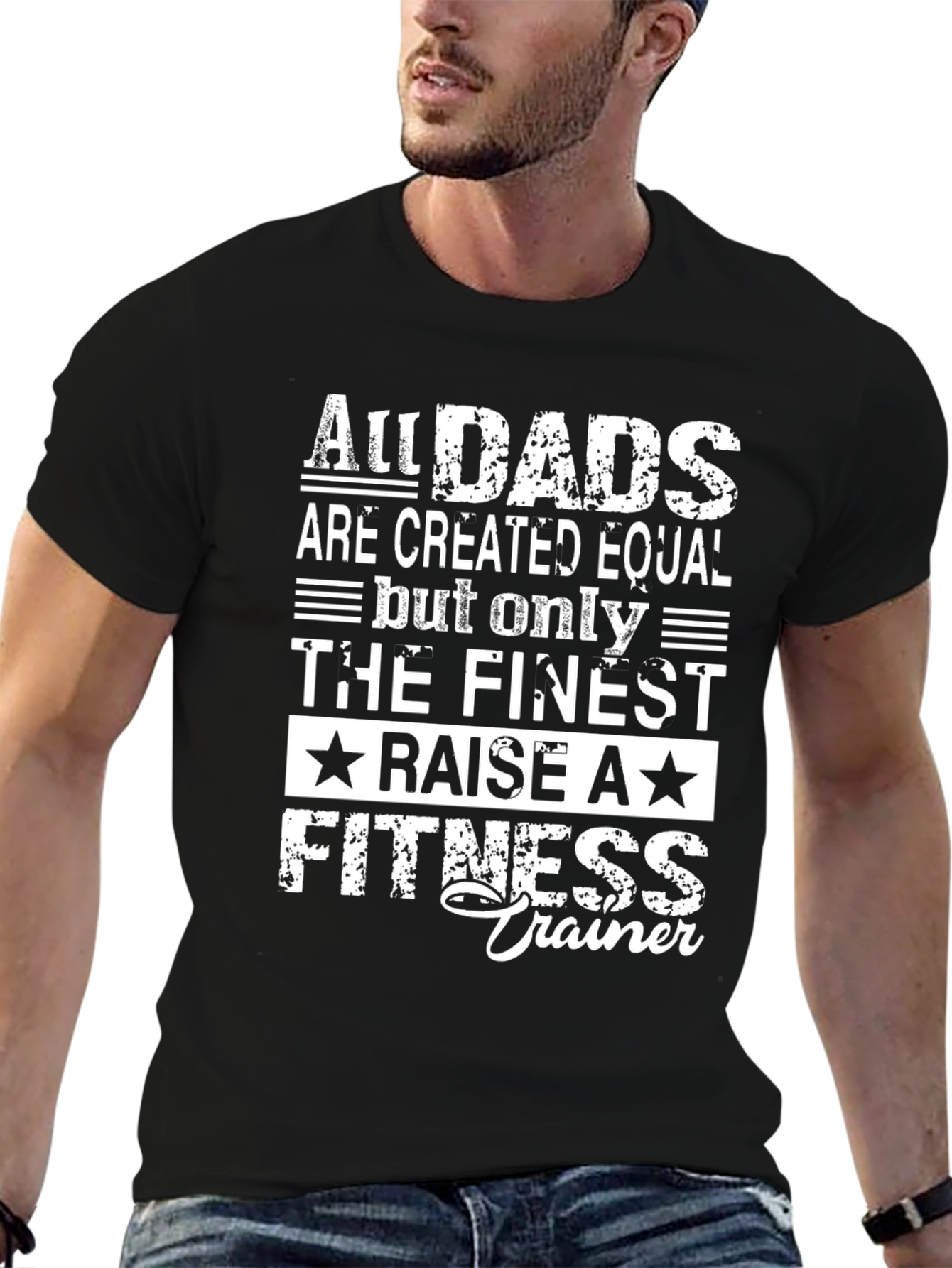 Finest Dad Fitness Trainer Black Graphic Tee