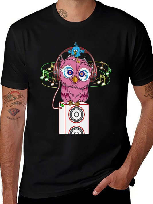 Cool Owl with Headphones Graphic Tee