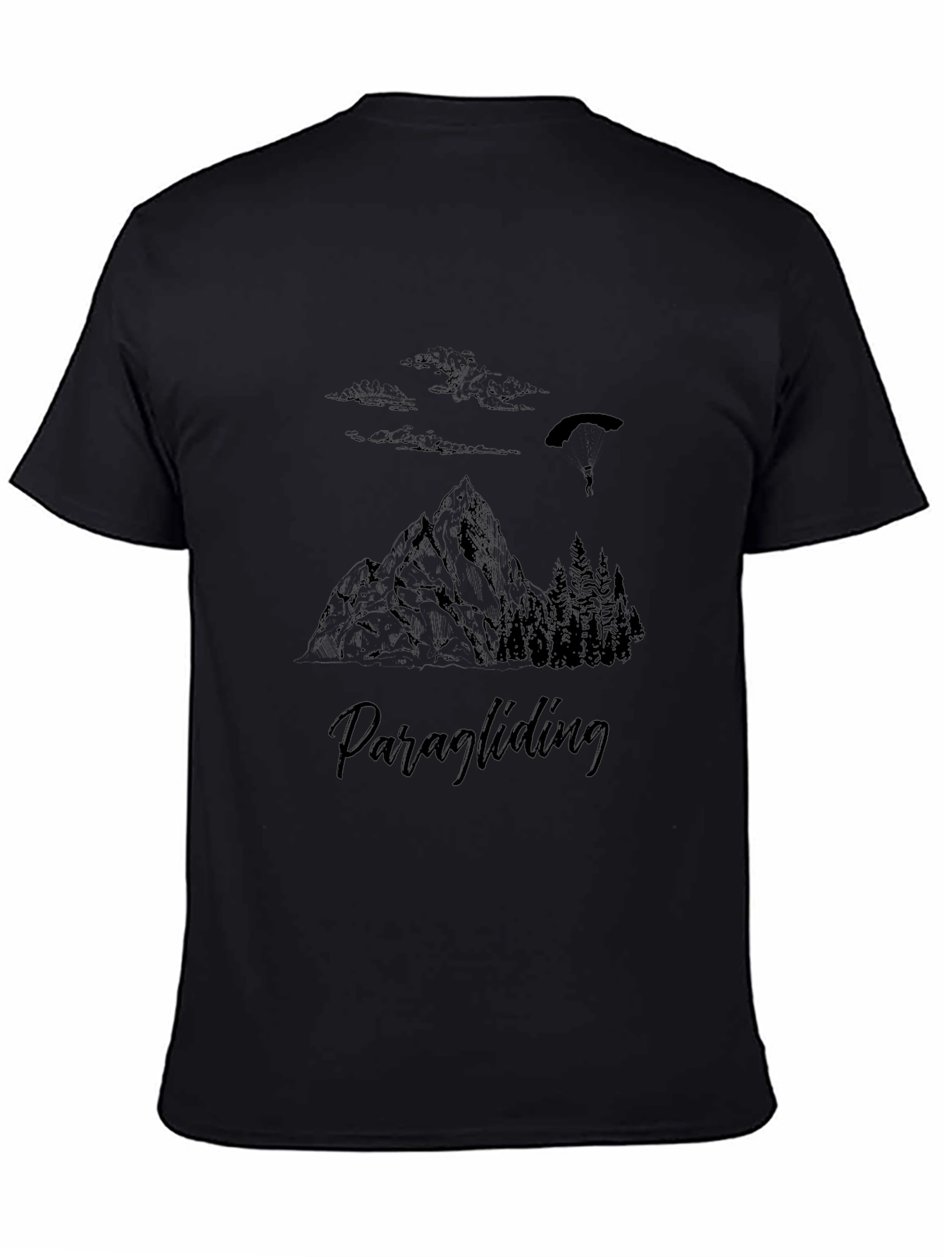 Paragliding Mountain Scene Graphic Tee - Black