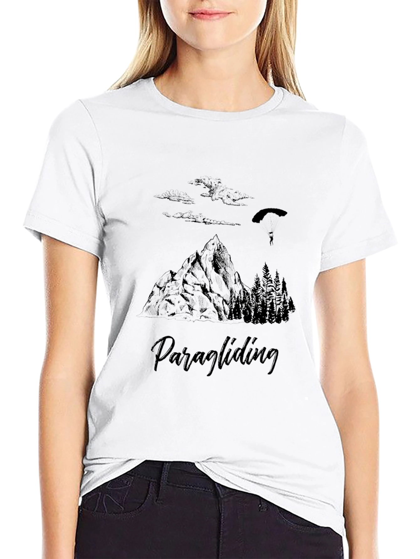 Paragliding Mountain Scene Graphic Tee - Black