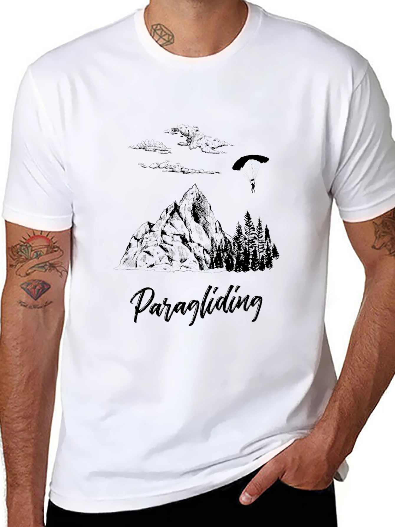 Paragliding Mountain Scene Graphic Tee - Black