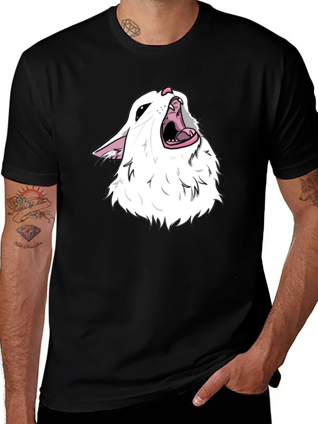 Screaming Cat Meme Black T-Shirt