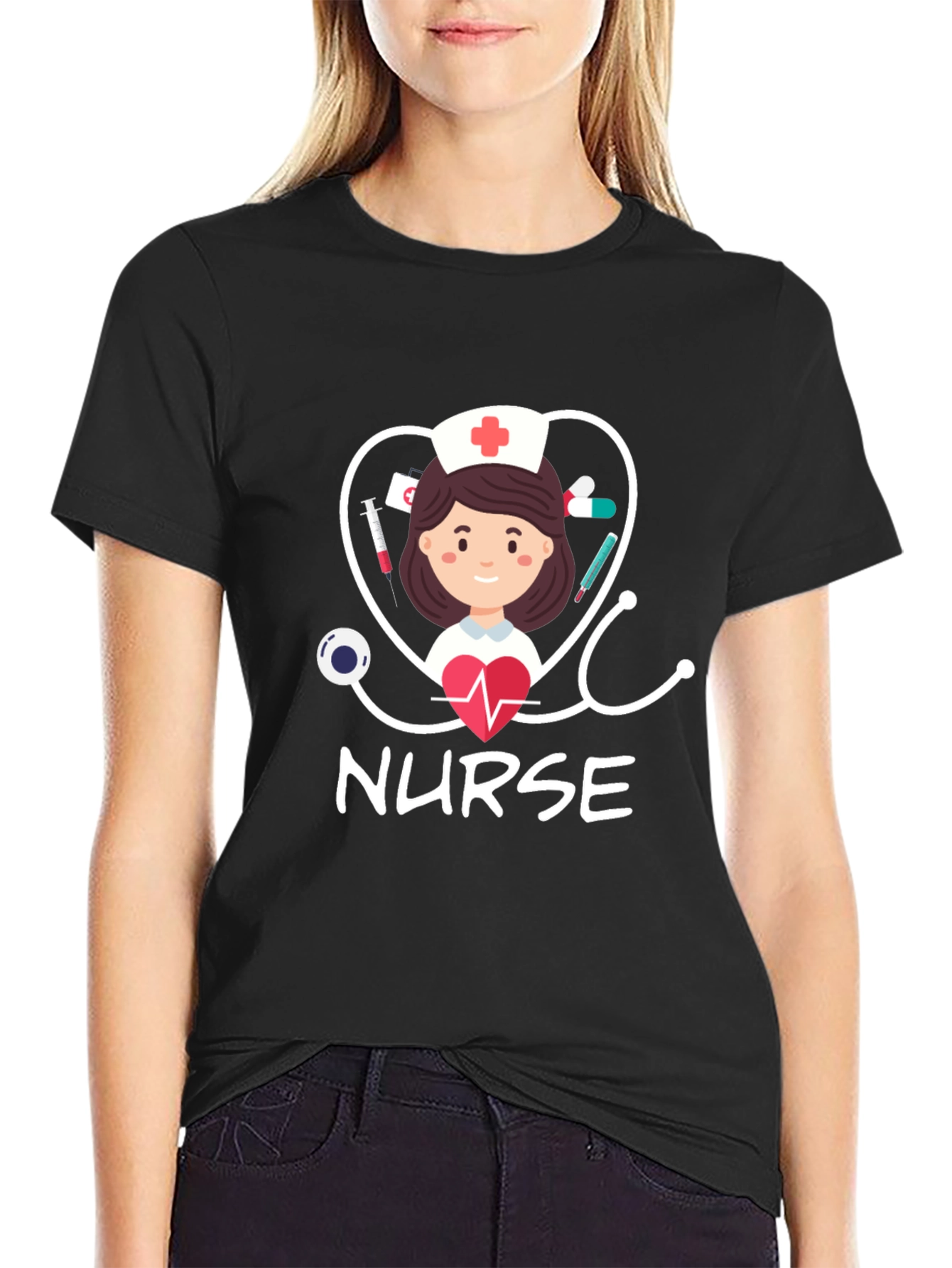 Nurse Graphic T-Shirt - Black Cotton Blend