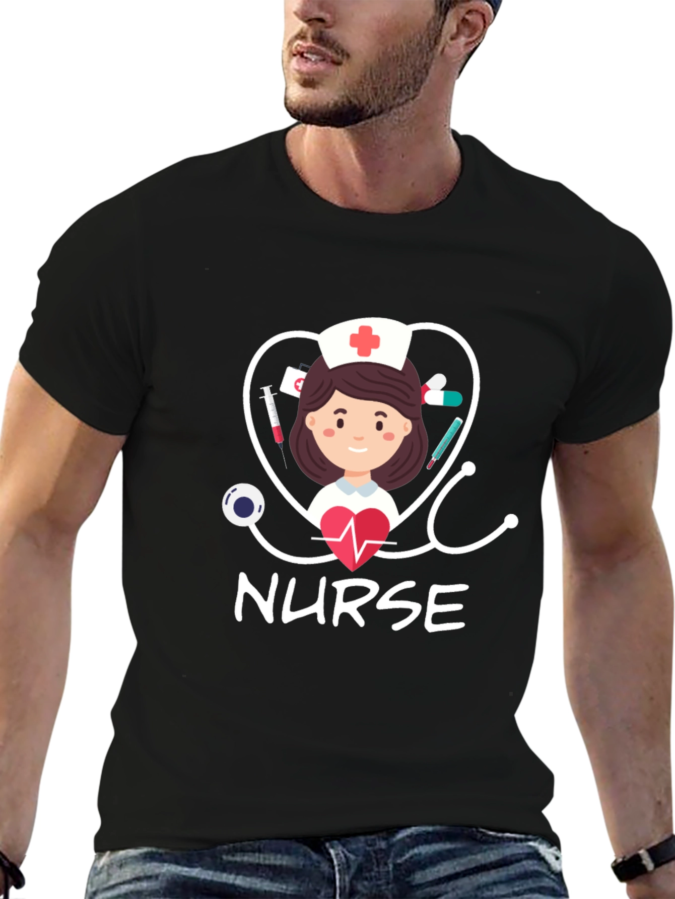 Nurse Graphic T-Shirt - Black Cotton Blend