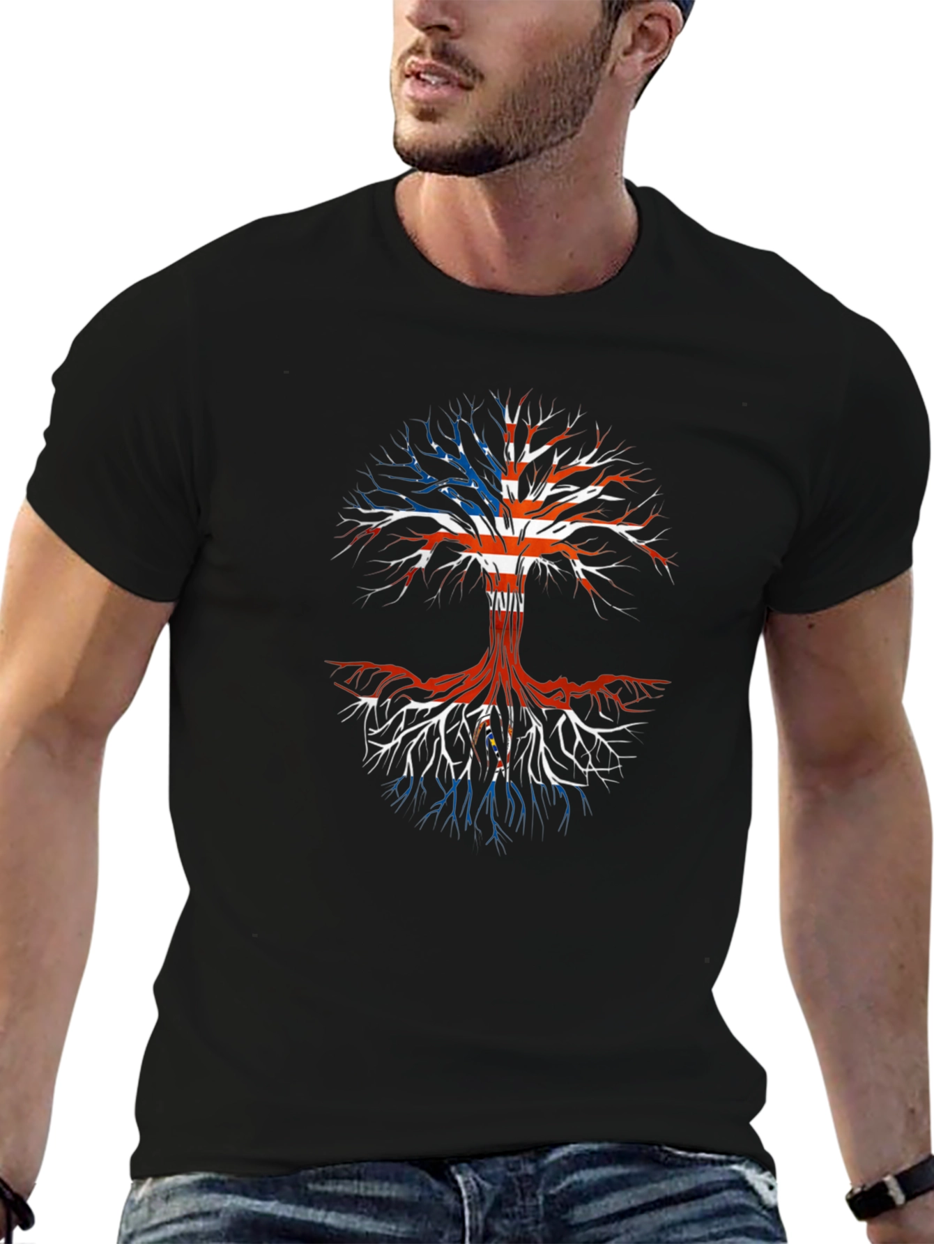 American Roots T-Shirt - USA Flag Tree of Life