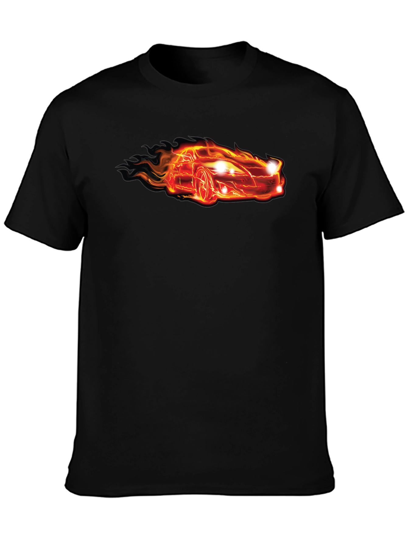 Flaming Car Graphic Tee - Cool Black T-Shirt