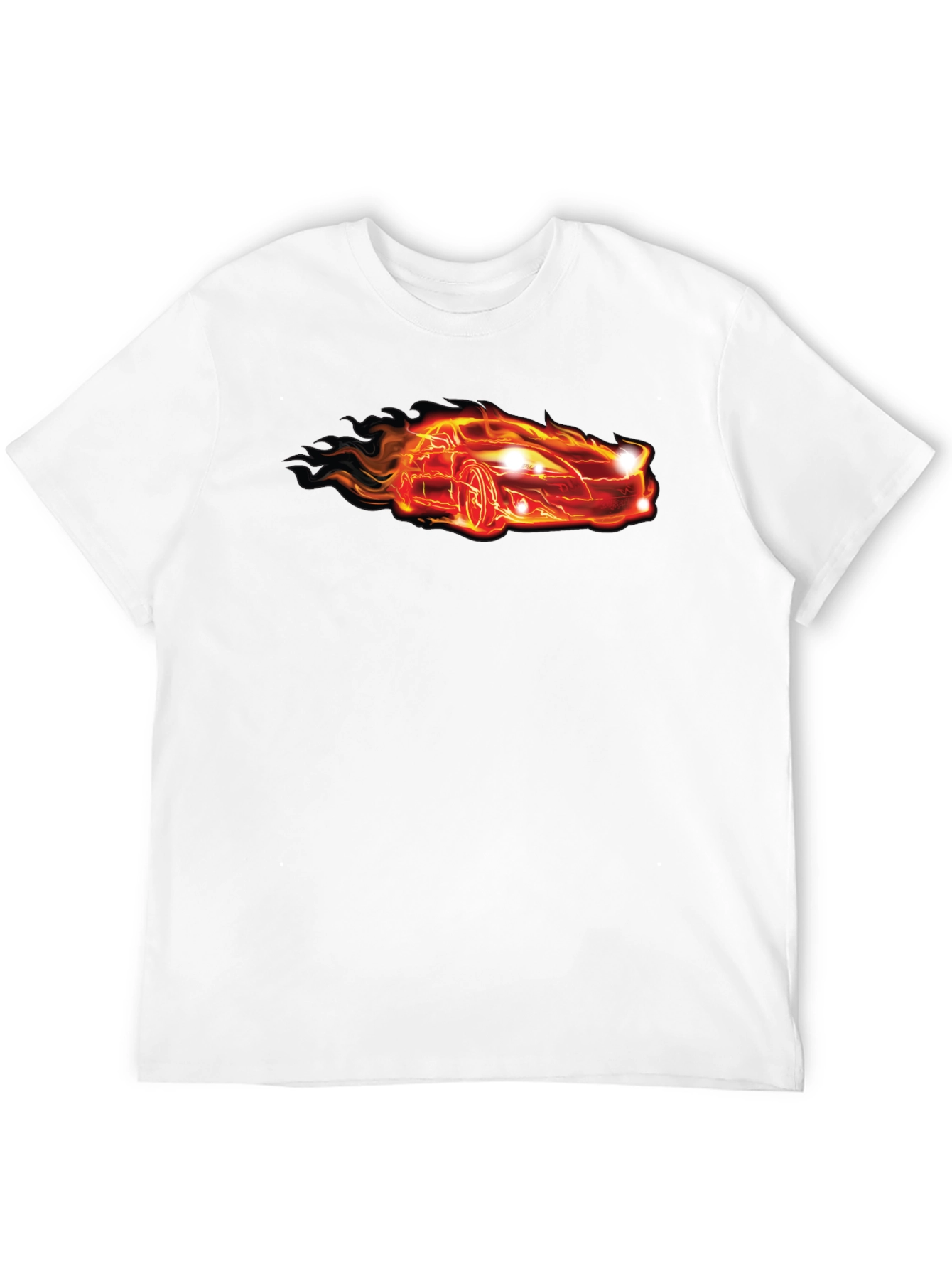 Flaming Car Graphic Tee - Cool Black T-Shirt