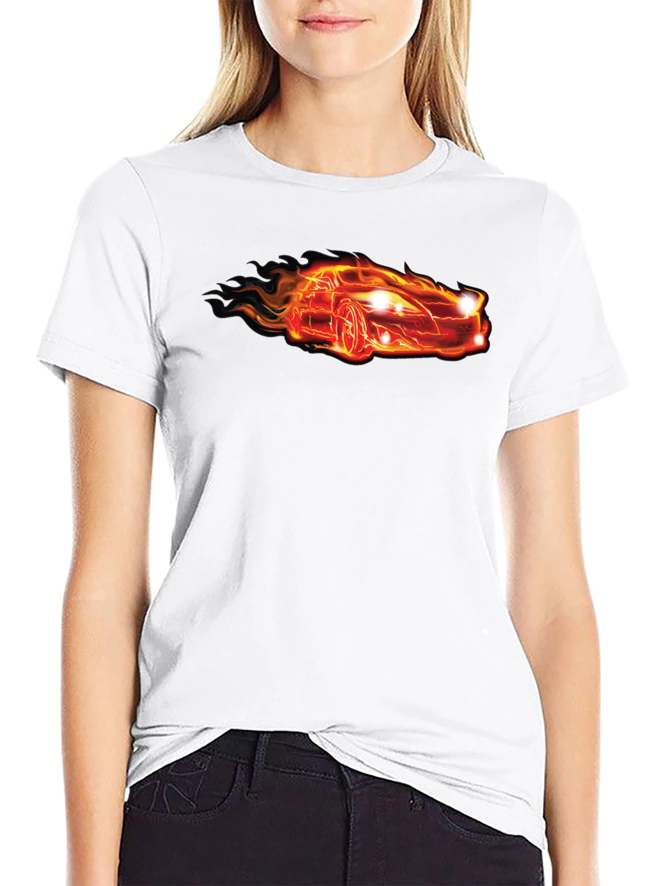 Flaming Car Graphic Tee - Cool Black T-Shirt