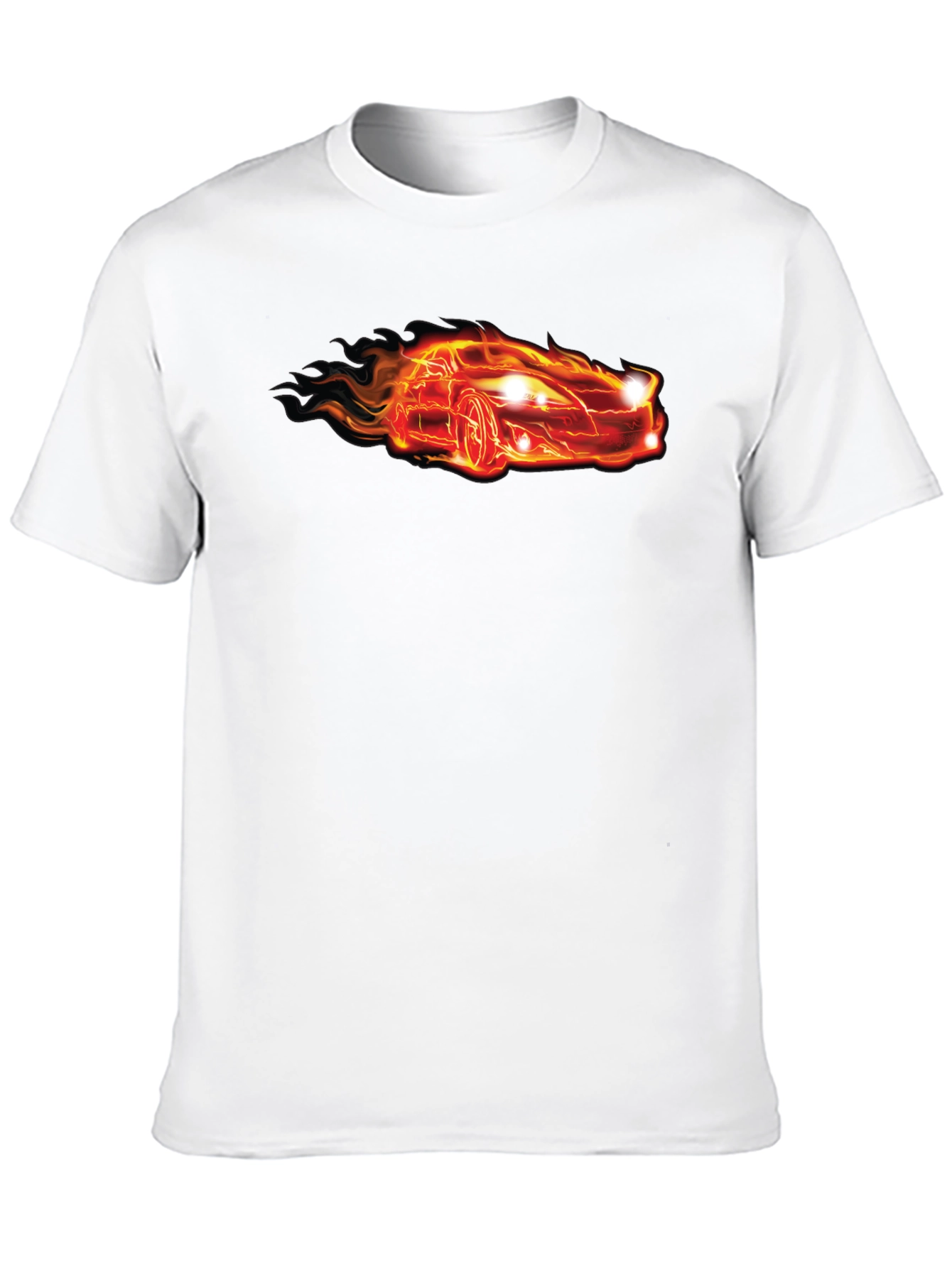 Flaming Car Graphic Tee - Cool Black T-Shirt