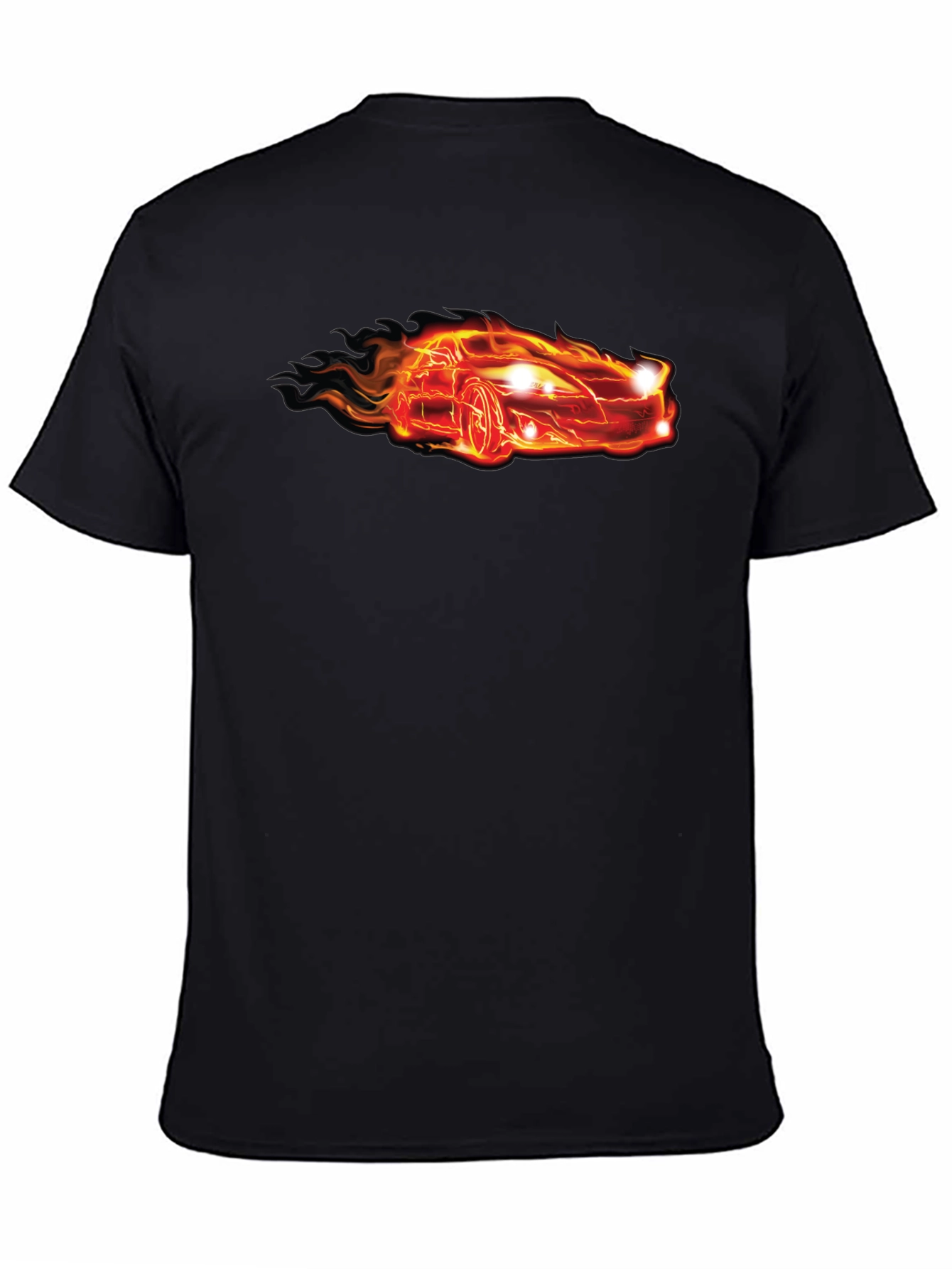 Flaming Car Graphic Tee - Cool Black T-Shirt