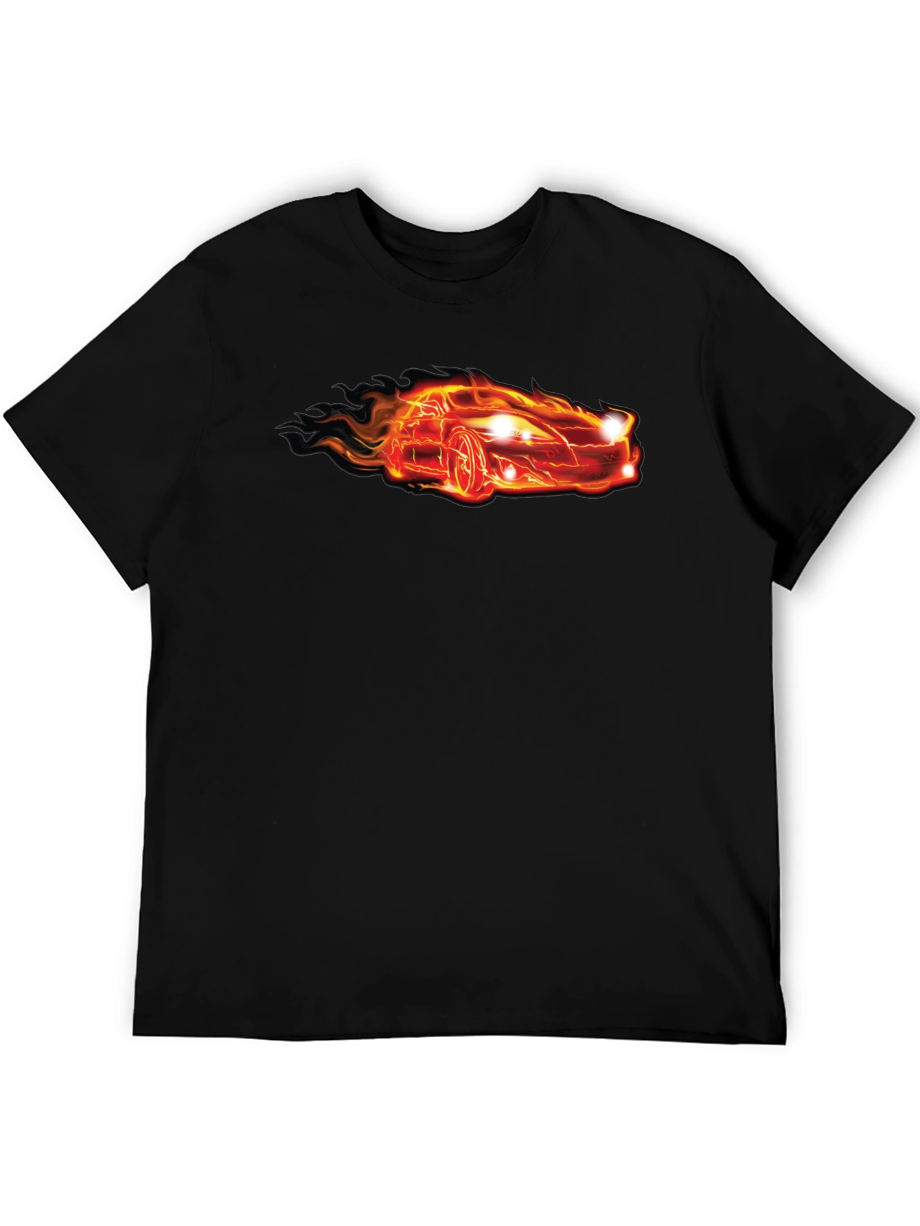Flaming Car Graphic Tee - Cool Black T-Shirt