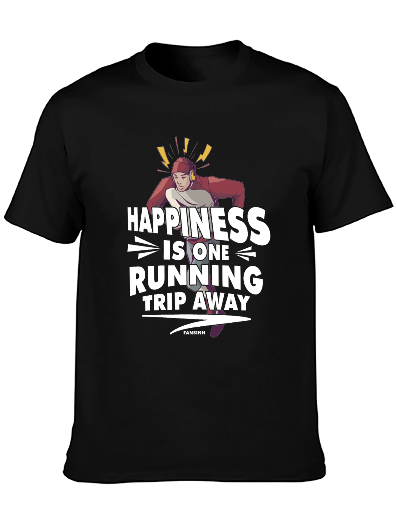 Happiness Is One Running Trip Away Black T-Shirt