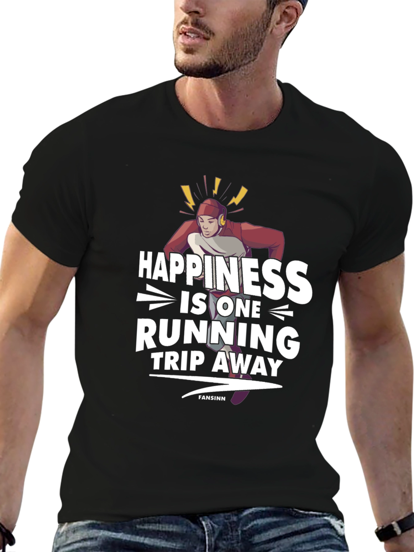 Happiness Is One Running Trip Away Black T-Shirt