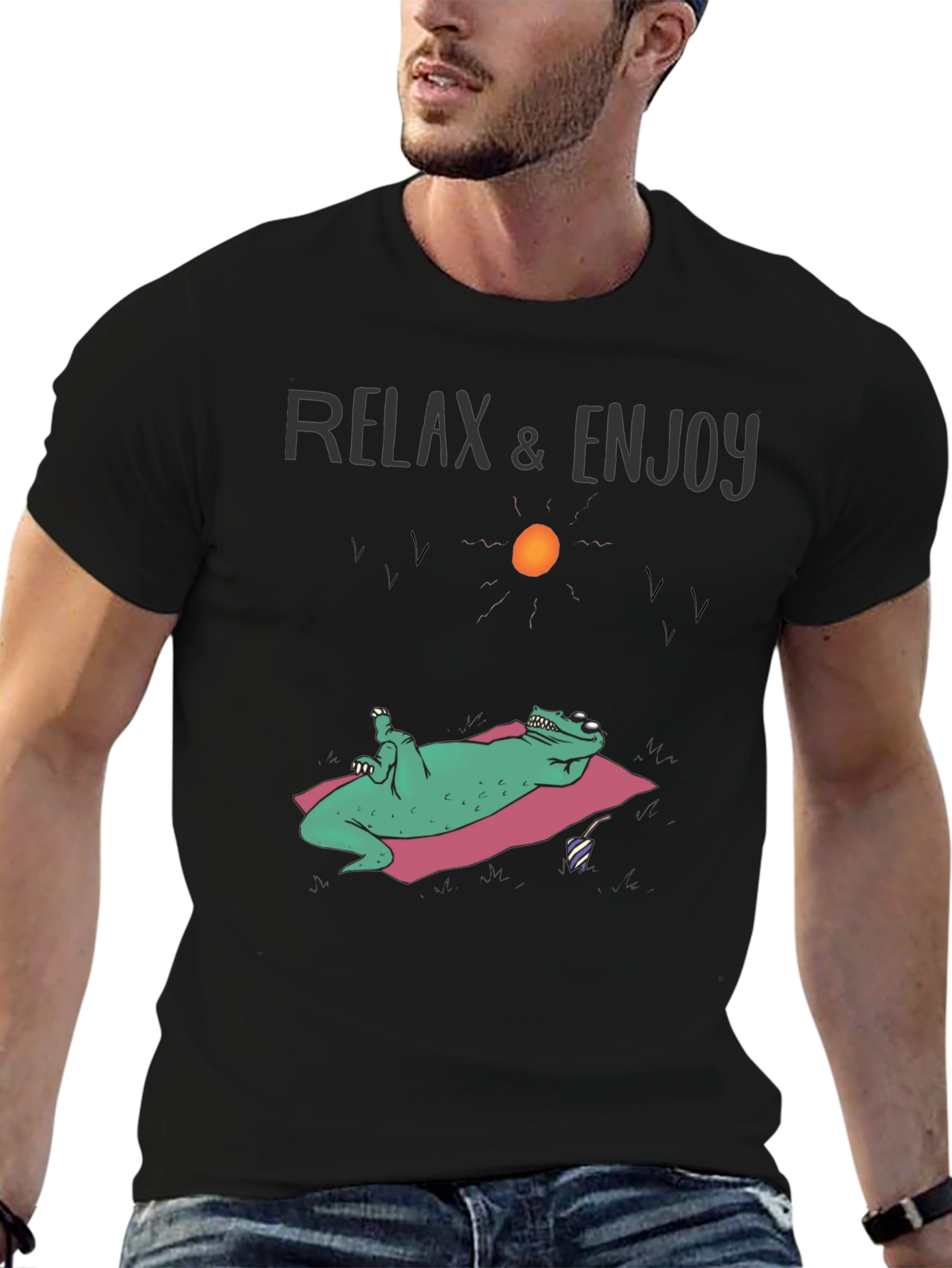 Relax & Enjoy T-Shirt - Funny Lizard Sunbathing Design