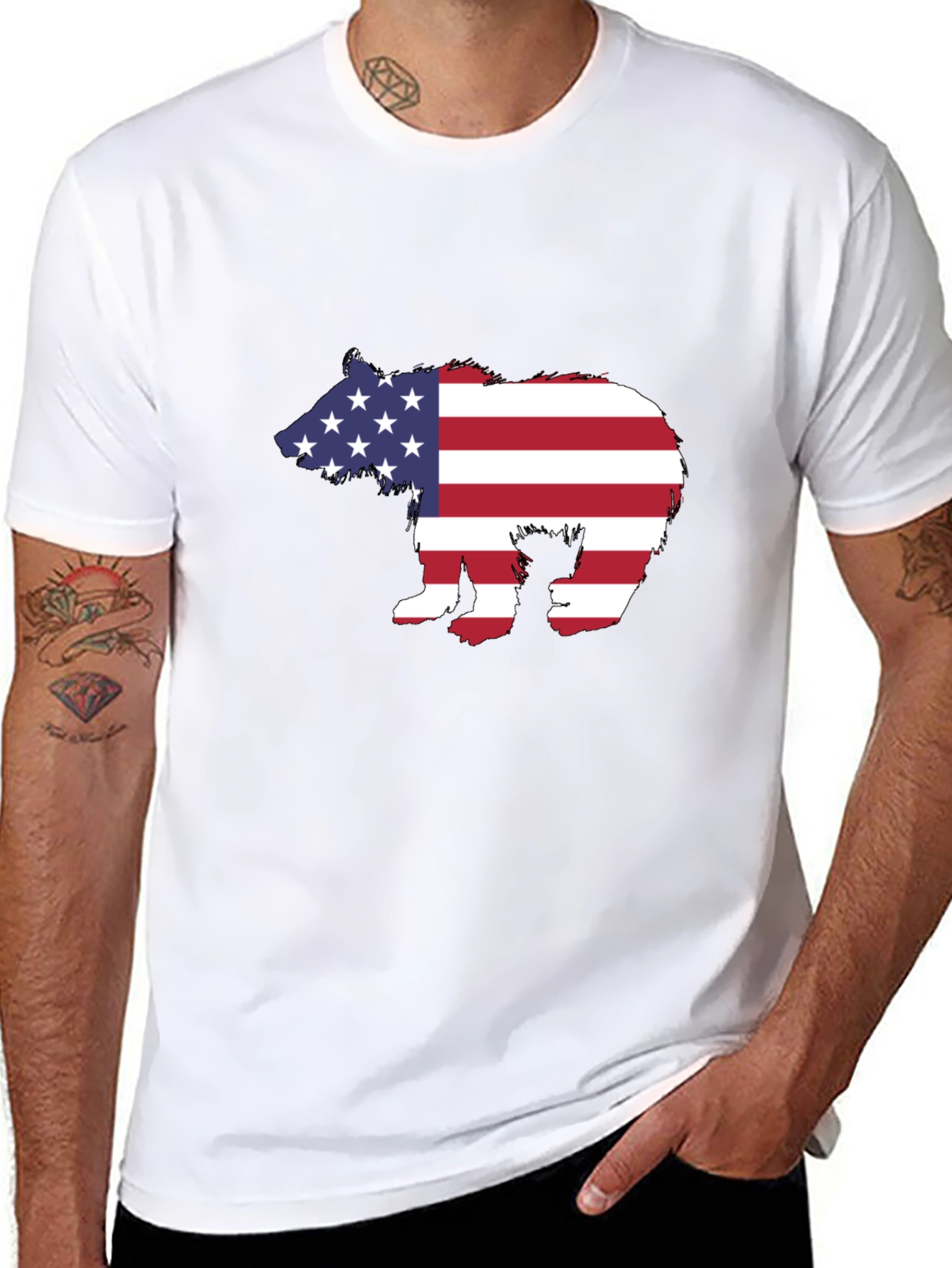 American Flag Bear Graphic Tee - Patriotic T-Shirt