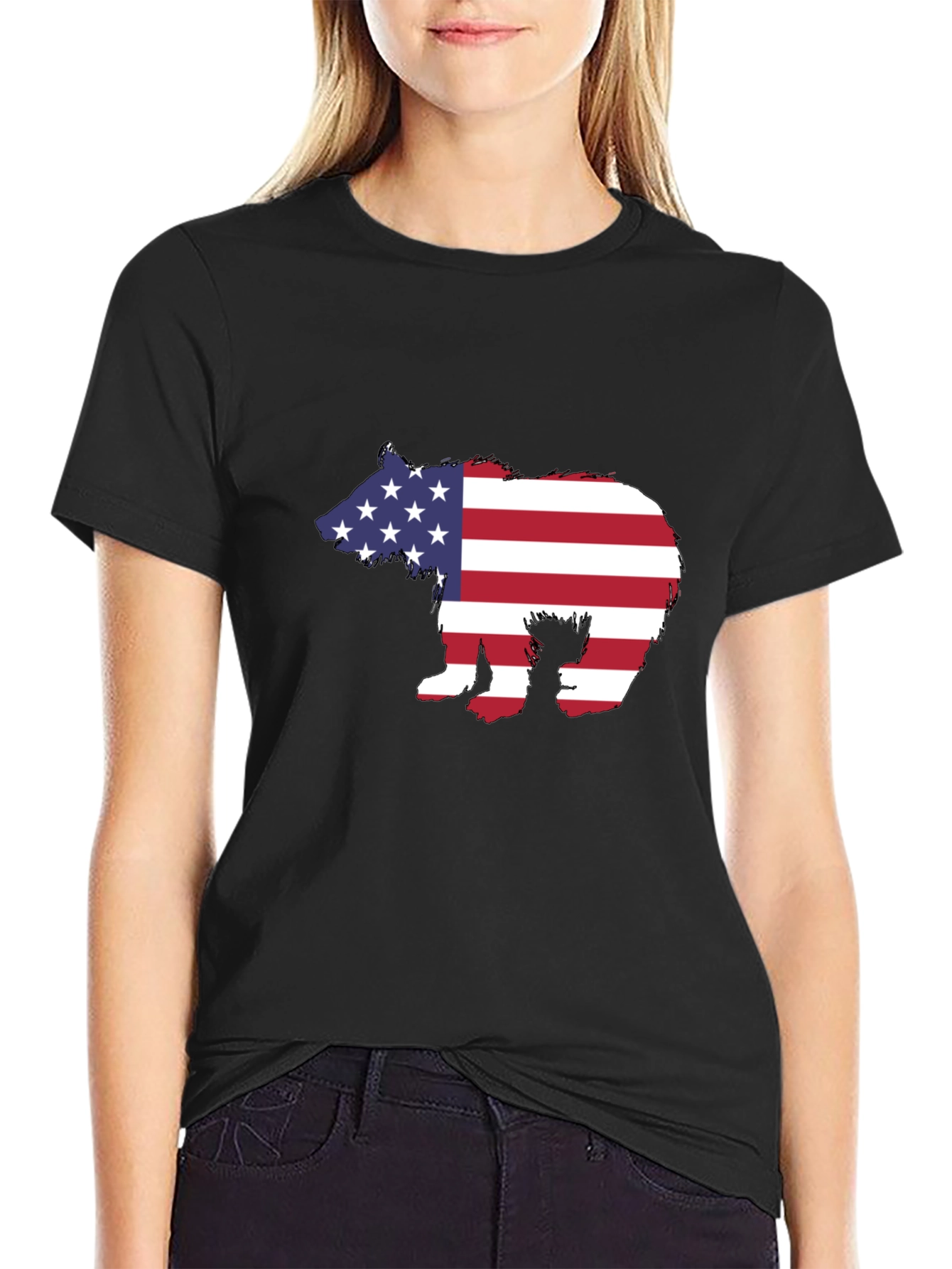 American Flag Bear Graphic Tee - Patriotic T-Shirt