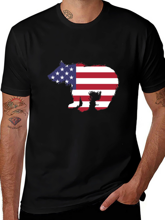 American Flag Bear Graphic Tee - Patriotic T-Shirt
