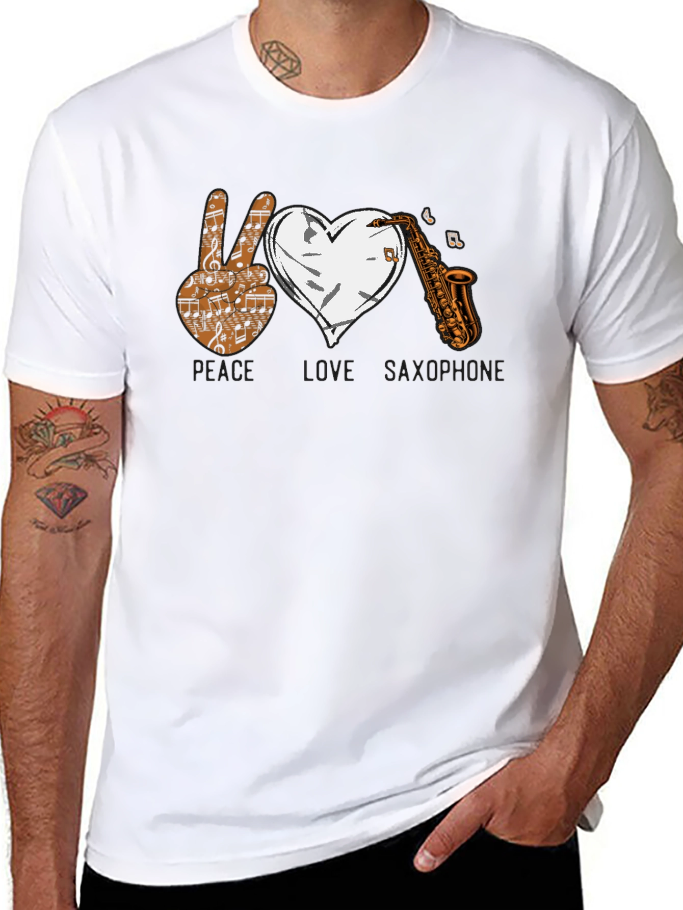 Peace Love Saxophone Graphic T-Shirt