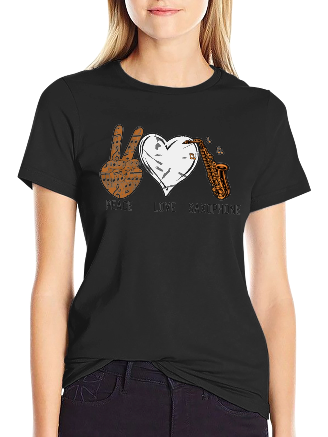 Peace Love Saxophone Graphic T-Shirt