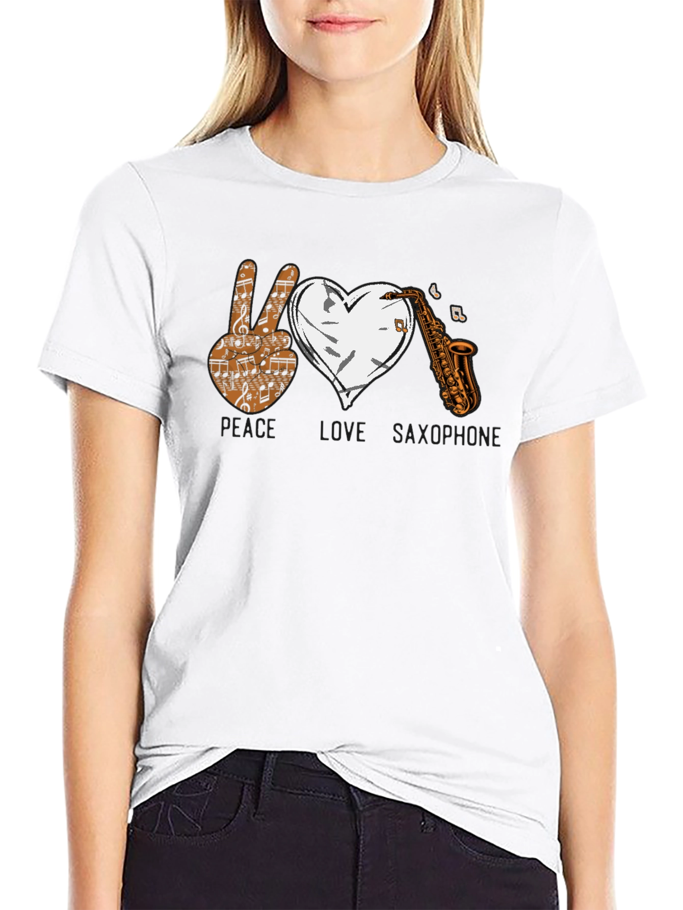 Peace Love Saxophone Graphic T-Shirt