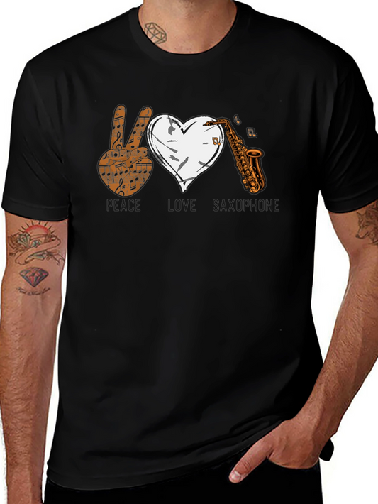 Peace Love Saxophone Graphic T-Shirt