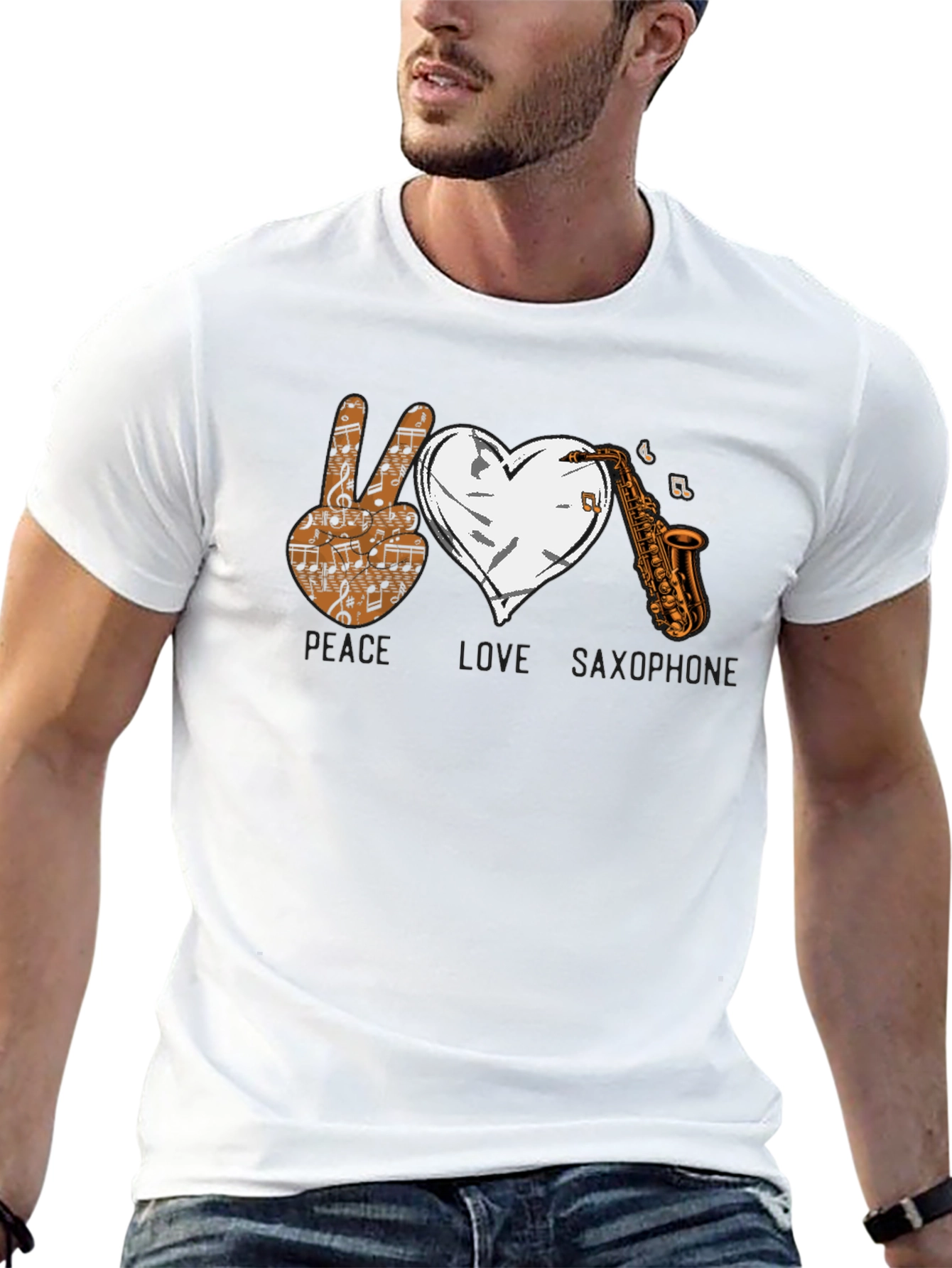 Peace Love Saxophone Graphic T-Shirt
