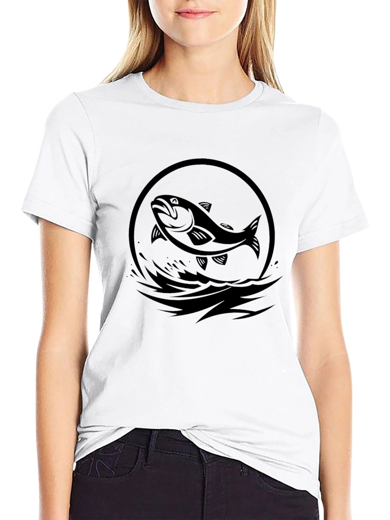 Mens Black T-Shirt with Fishing Design