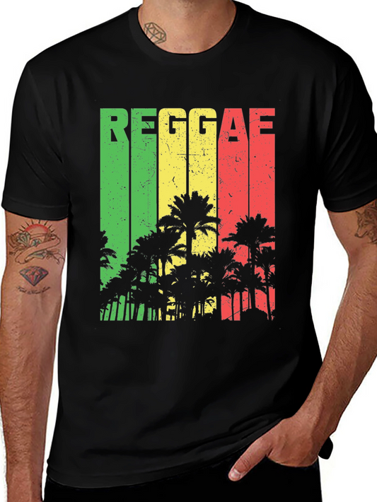 Reggae Vibe T-Shirt - Rasta Colors Palm Trees