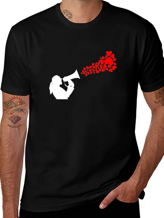 Heart Speaker Graphic Tee - Black Cotton T-Shirt