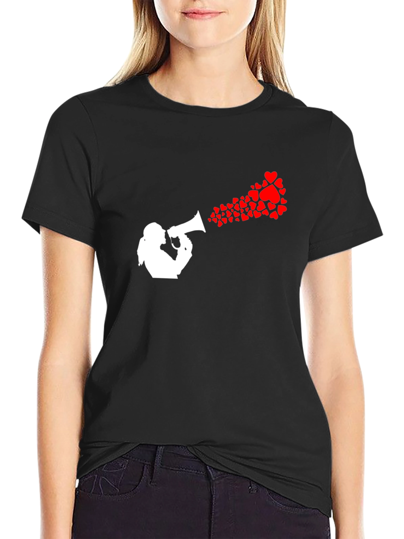 Heart Speaker Graphic Tee - Black Cotton T-Shirt