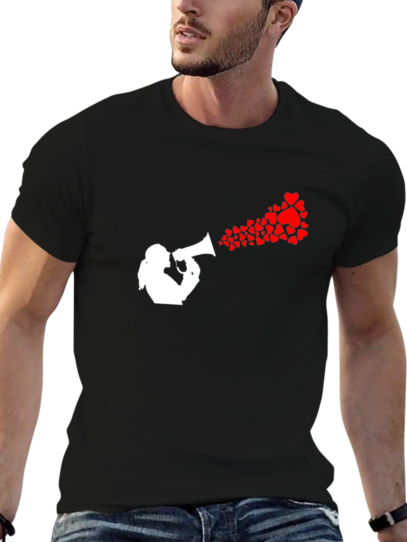 Heart Speaker Graphic Tee - Black Cotton T-Shirt