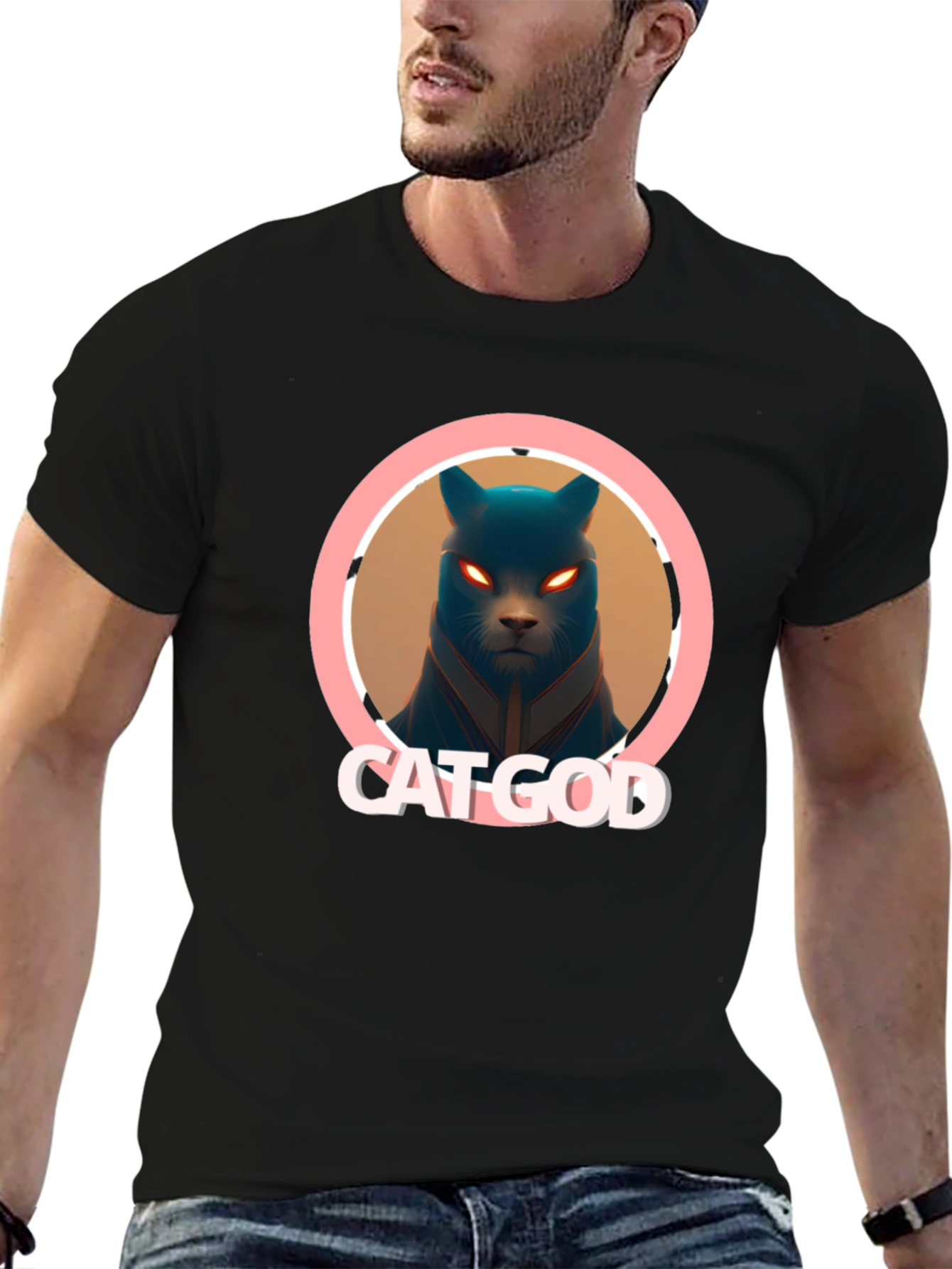 Cat God Graphic Tee - Black T-Shirt