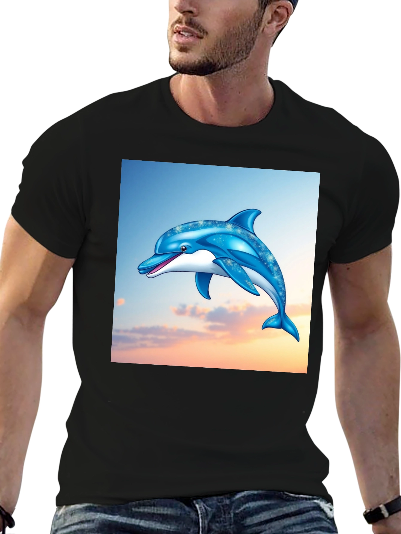 Dolphin Graphic Print Black T-Shirt