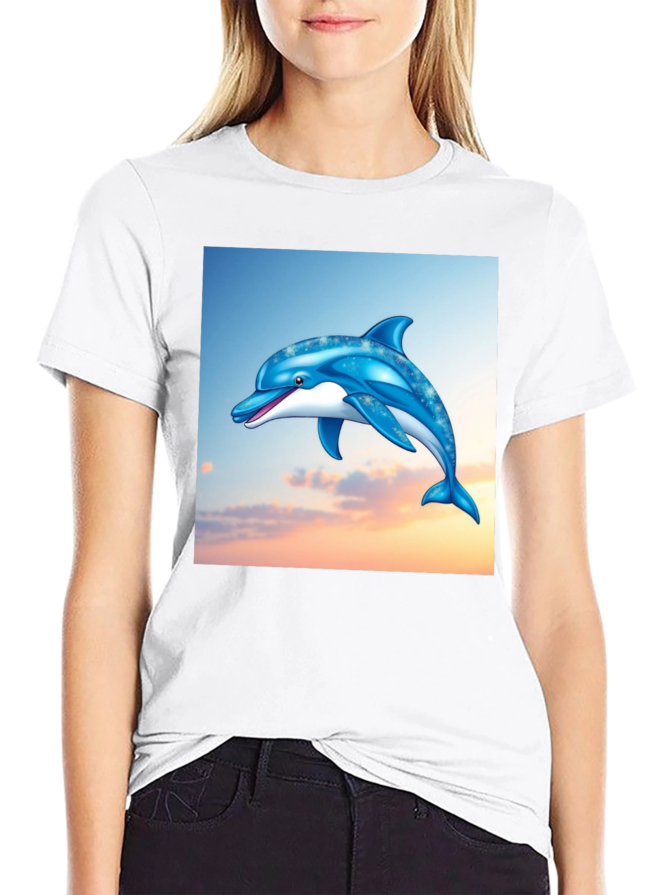 Dolphin Graphic Print Black T-Shirt