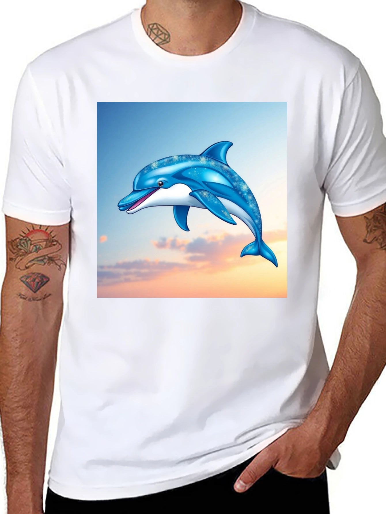 Dolphin Graphic Print Black T-Shirt