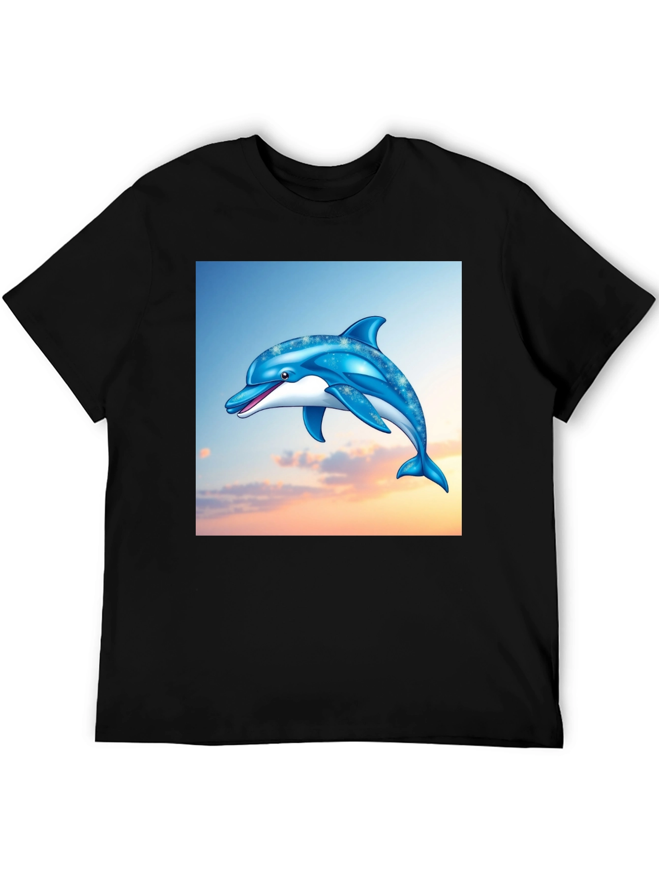 Dolphin Graphic Print Black T-Shirt