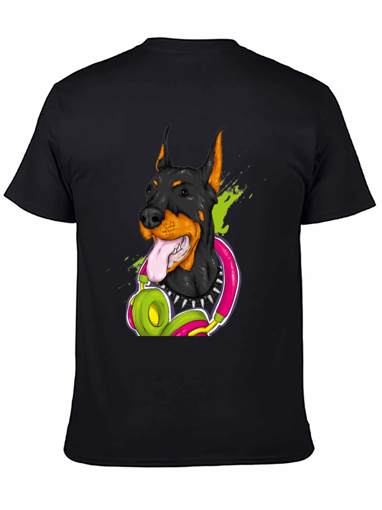 Doberman Dog with Headphones Graphic T-Shirt